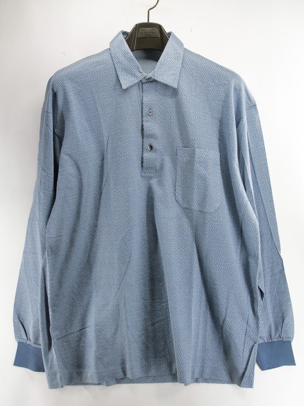Maus & Hoffman Solemare Shirt Mens XL Blue Geometric Knit Long Sleeve Italy